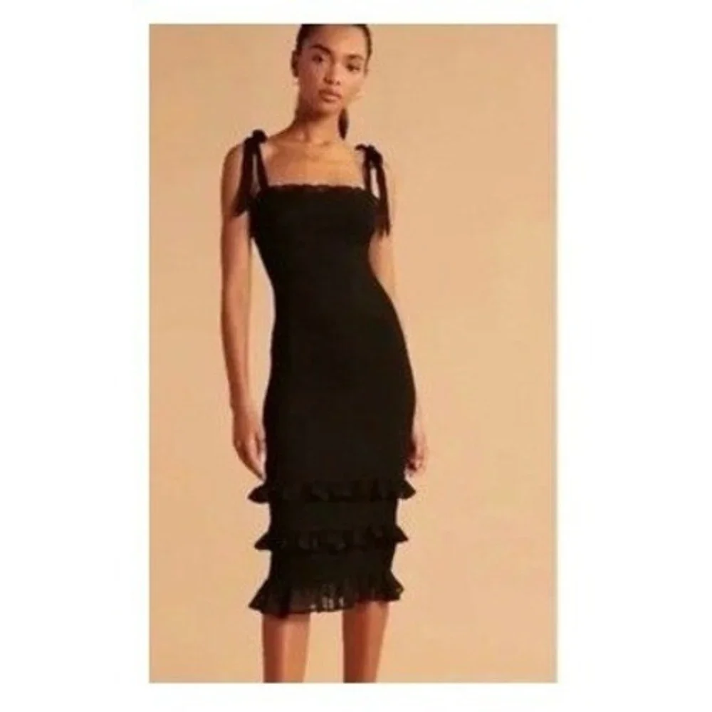 Abercrombie & Fitch midi dress‎ size S black tie strap ruffle NWT
